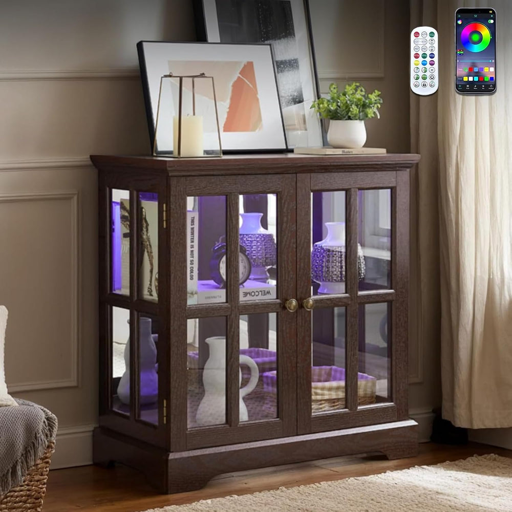 32" H LED Accent Curio Cabinet with 7 Color Lights for Collectibles, Mod...