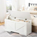HOOBRO Storage Bench, 39.4” Retro Wooden Storage Chest with U-Shaped Cut-Out Pull, Safety Hinge, Supports 220 lb and Easy Assembly for Toy Box Organizer (White) WT771CW01
