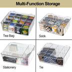 ZEXALOR Socks Underwear Drawer Organzier Dividers, 16 Compartment Removable Divided Plastic Storage Bin with Lid, Storage Organizer for Scarves Ties Bras, Clear Dresser Drawer Organizers