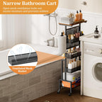 Slim Storage Cart, Narrow Rolling Cart with Wooden Top, Kitchen Cart on Wheels with Paper Towel Holder, Small Skinny Utility Cart for Laundry Room Bathroom, Thin Standing Spice Rack Snack Cart