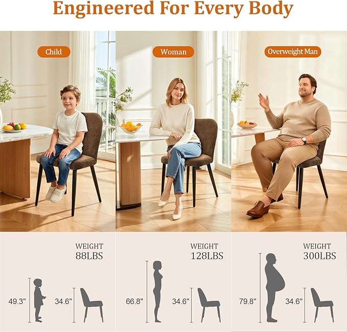 Upholstered Dining Chairs Set of 4, Chenille Mid Century Modern Fabric Dining Room Chair High-Back Padded Kitchen Chairs with Padded Seat and Metal Legs for Kitchen Dining Room Restaurant Cafe, Brown