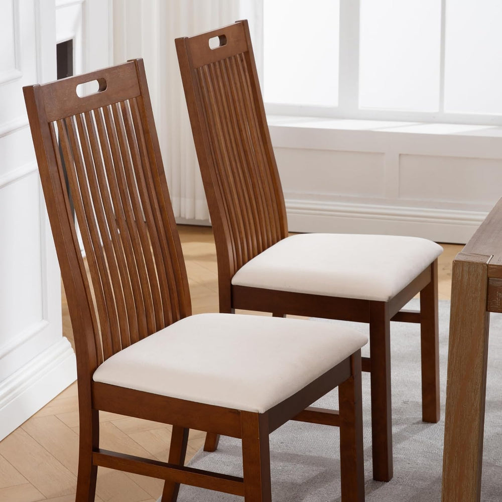CIMOTA Walnut Wood Dining Chairs Set of 2, Farmhouse Wooden Kitchen Chairs wi...