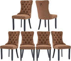 Brown Dining Chairs Set of 6, Upholstered Tufted Linen Fabric Dining Room Chairs with High Back, Nailhead Trim and Black Solid Wood Legs, Modern Dining Chair for Dining Room, Kitchen(Brown)