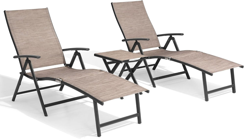 Lounge Chair Outdoor, Folding Pool Chaise Chairs Set of 3 (Espresso)
