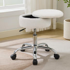 Gitrah Vanity Chair with Wheels Adjustable Vanity Stool with Storage Swivel Vanity Stool for Vanity Rolling Makeup Stool Chair Faux Fur Off White