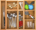 Youeon Set of 6 Bamboo Drawer Organizer Storage Box, Adjustable Cutlery Drawer Organizer, Silverware Organizer Multi-Use for Office, Home, Kitchen, Bedroom, Bathroom