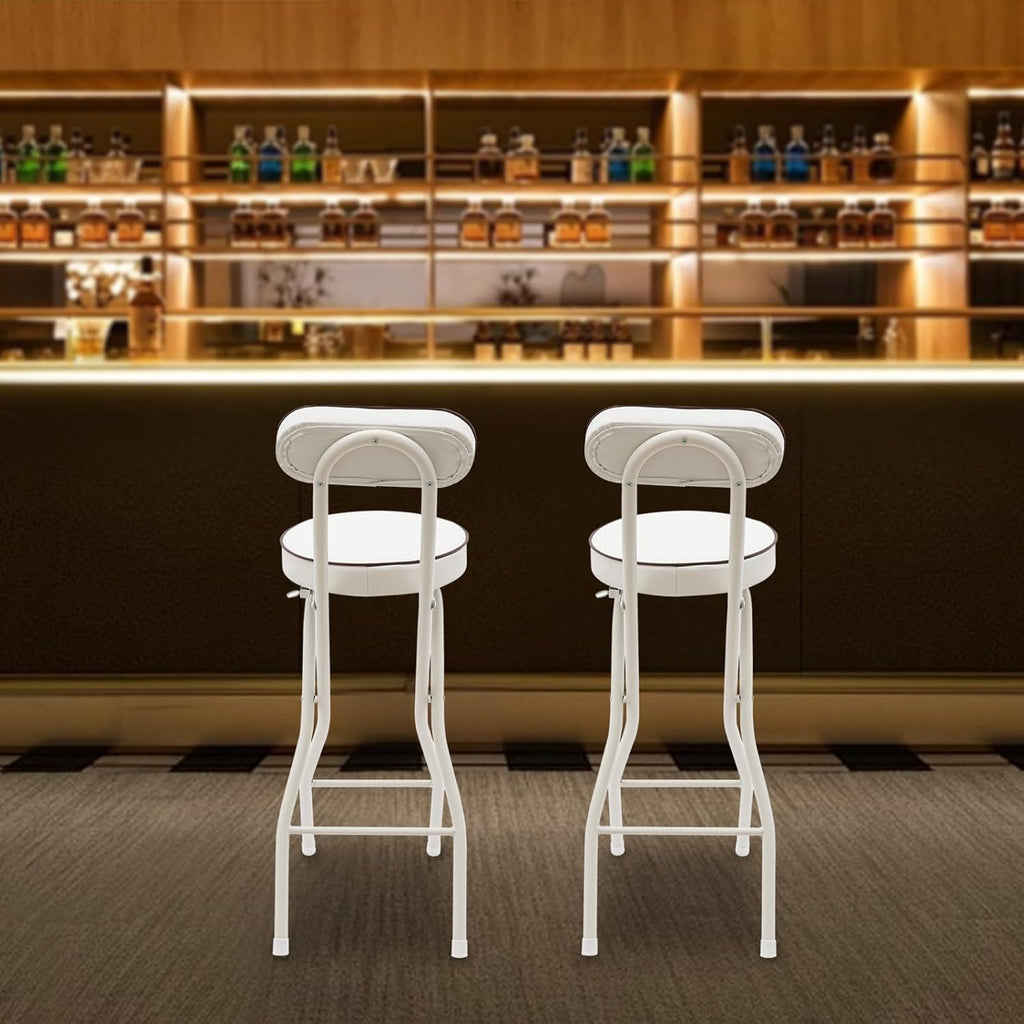 2PCS Folding Bar Stool with Back,Cushioned Padded Folding Stool,Tall Foldable Stools,Portable Bar Collapsible Stools for Kitchen Island,Restaurant,Cafe Shop (White)