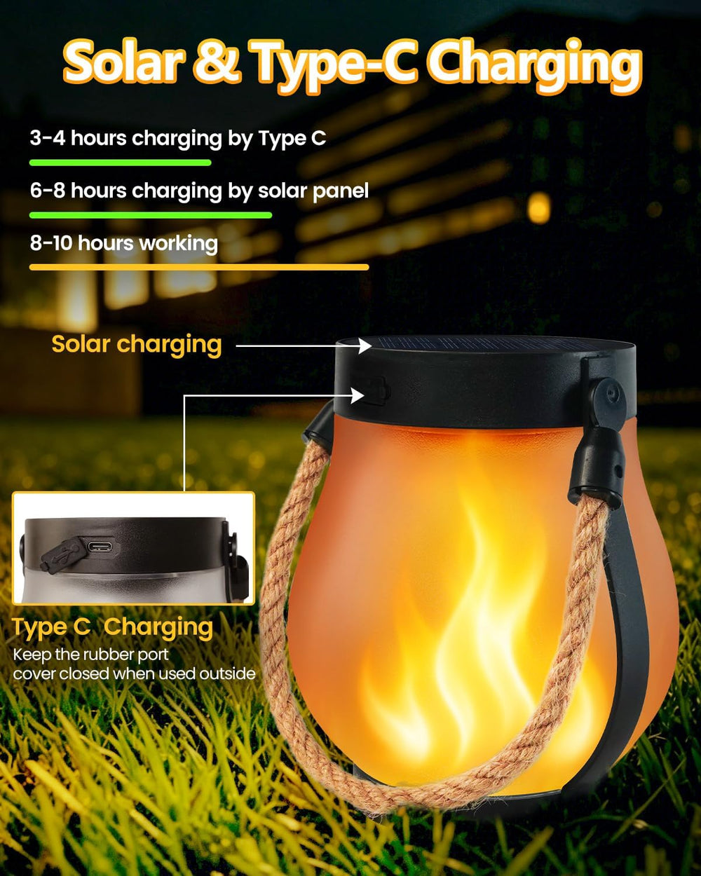 4 Pack Solar Lanterns Outdoor Waterproof, Solar Flame Lanterns with 2 Modes