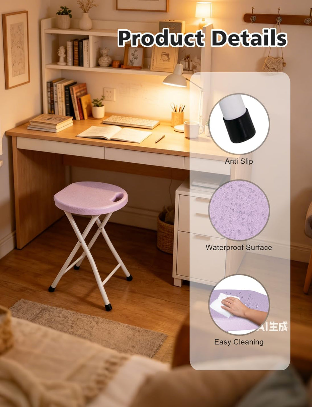 18 Inch Folding Stool with Handle, 2Pcs Purple