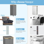 Yecaye 100L Large Capacity Laundry Hamper – Foldable Rolling Laundry Basket, Mobile Clothes Hamper with Wheels, Removable Inner Bag, Bamboo Handle Lid Laundry Bin – Multi-Use Storage,Grey