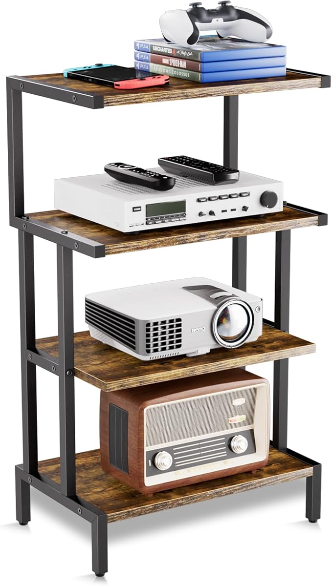 Aquzee Game Console Stands, 4-Tier AV Media Shelf, Stereo Stand, Wood Gaming Entertainment Center Rack for Audio Video Games DVD Player Organizer Storage Shelves fit Small Space