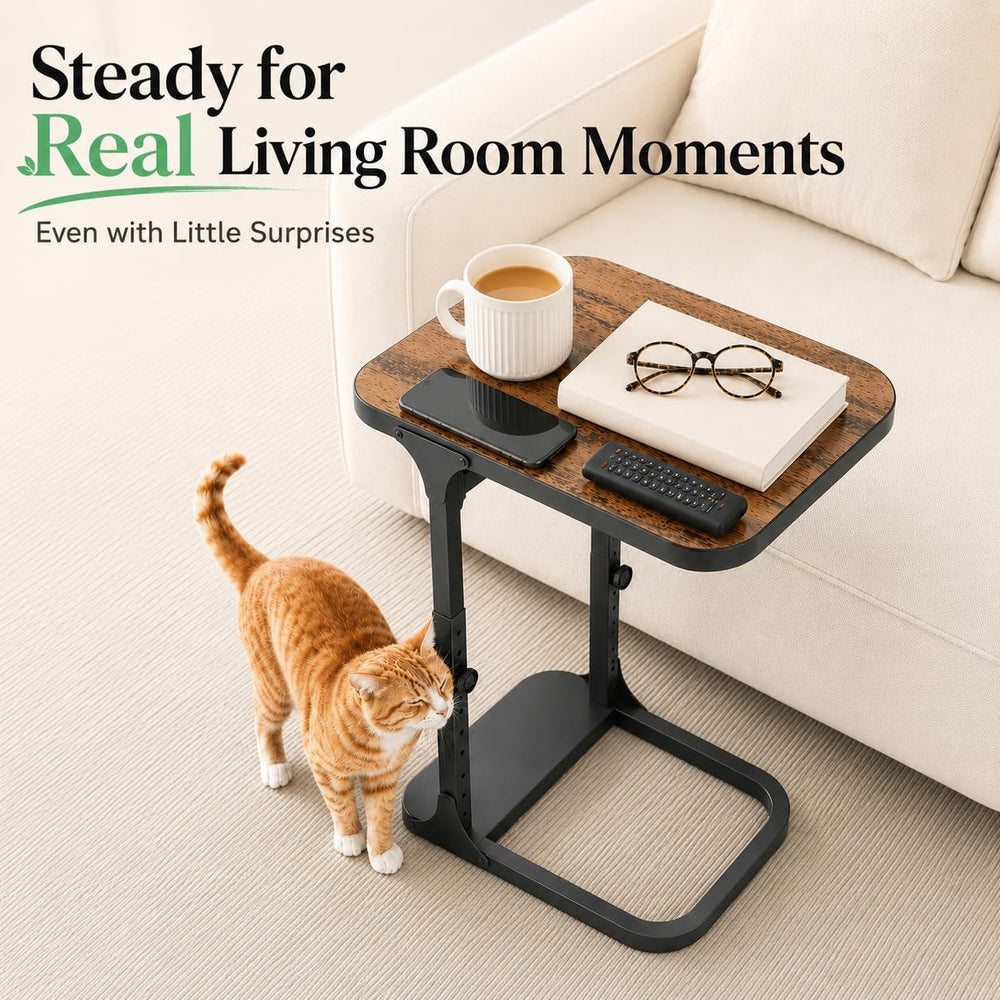 Kitstorack Ultra Stable & Durable End Table, Ajustable Height C Shaped Si...