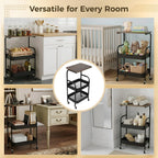 ZALIR 3 Tier Metal Rolling Utility Cart, Movable Storage Trolley with Wooden Table Top, Lockable Wheels, Multifunctional Organizer for Kitchen, Bathroom, Living Room & Bedroom (Black)