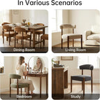 VKNOW Wooden Dining Chairs Set of 4, Modern Upholstered Dining Room Chairs with Walnut Wood Legs and Curved Backrest, Fabric Kitchen Chairs for Farmhouse/Living Room/Dining Room, Green