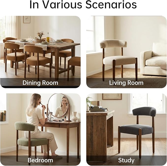 VKNOW Wooden Dining Chairs Set of 2, Modern Upholstered Dining Room Chairs wi...