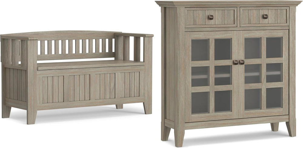 SIMPLIHOME Acadian Solid Wood 48 inch Wide Storage Bench that Seats 2 and 36 ...