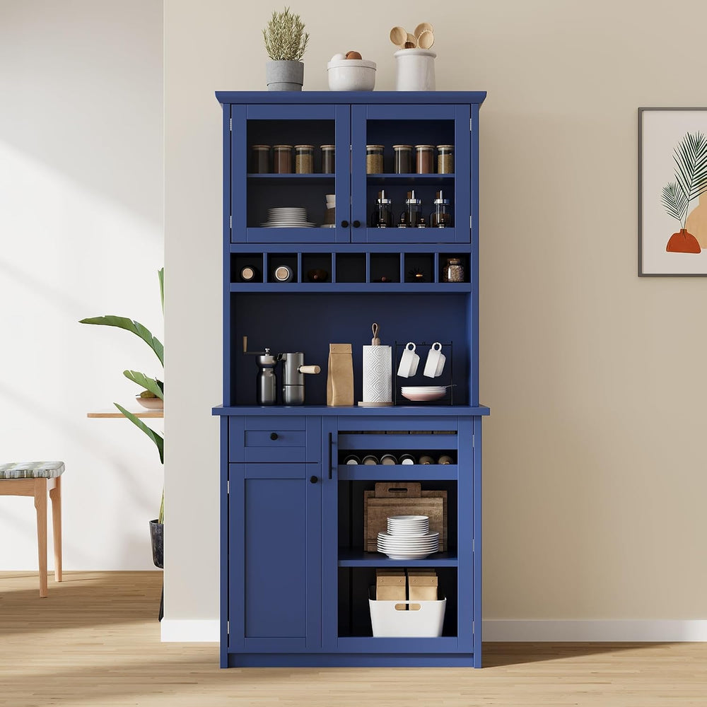 74.8 Inch Tall Farmhouse Freestanding Buffet with Hutch, Tall Kitchen Pantry ...