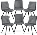 Dining Chairs Set of 6, Modern Dining Chairs with Thick Cushions, PU Leather Upholstered Kitchen Dining Chairs with Metal Legs for Dining Living Room, Dark Grey