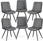 Dining Chairs Set of 6, Modern Dining Chairs with Thick Cushions, PU Leather Upholstered Kitchen Dining Chairs with Metal Legs for Dining Living Room, Dark Grey