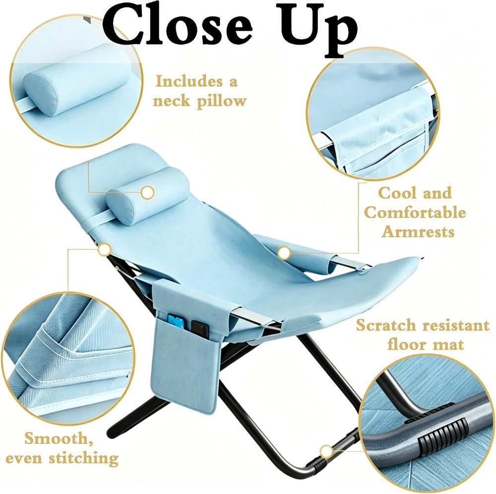 Reinforced Support Beach Chair, Soft Skin Friendly Fabric(Sky Blue)
