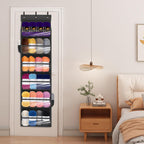 Over Door Organizer with 6 Extra Large Pockets 12 Side Pockets, Sturdy Closet Storage Rack, Hanging Storage Organizer with Clear Window for Shoes, Diaper, Bedroom, Bathroom, Black, 6-Pack