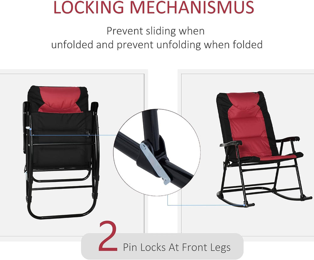 Outsunny Oversized Folding Rocking Camping Chair Set of 2, Padded Outdoor Roc...