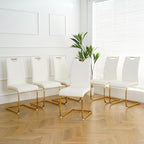 Goujxcy Dining Chairs Set of 6, Modern High Back Kitchen Chairs with Metal Legs and Faux Leather Padded Seat Upholstered Dining Chairs for Dining & Kitchen,Living Room (White&Gold, Set of 6)