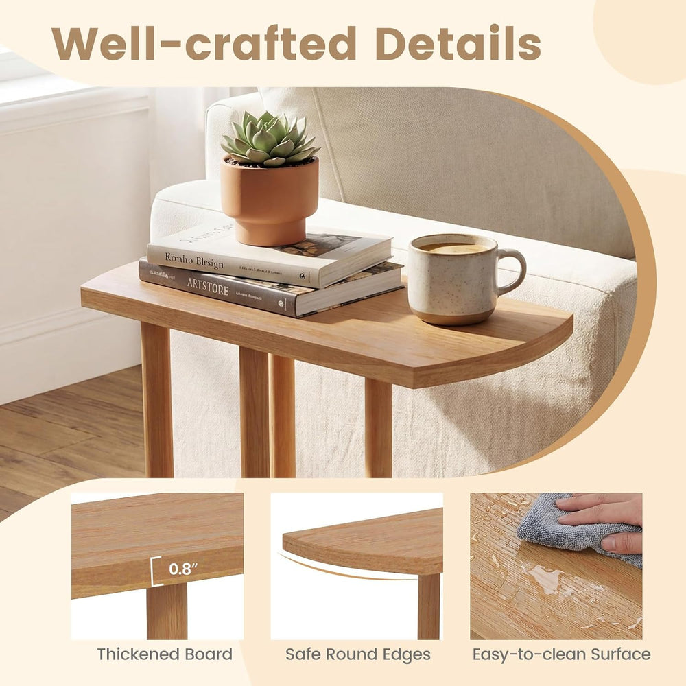 Giantex C-Shaped Teak Wood Side Table, Set of 2 Narrow 2-Tier Couch Tables th...