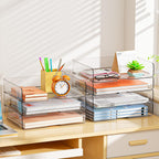 YKLSLH 4 Trays Paper Organizer Letter Tray - Acrylic Desk File Organizer, Stackable Clear Paper Holder Sorter Office Organizer for Letter/A4, Office File Ipad Books Notes Etc