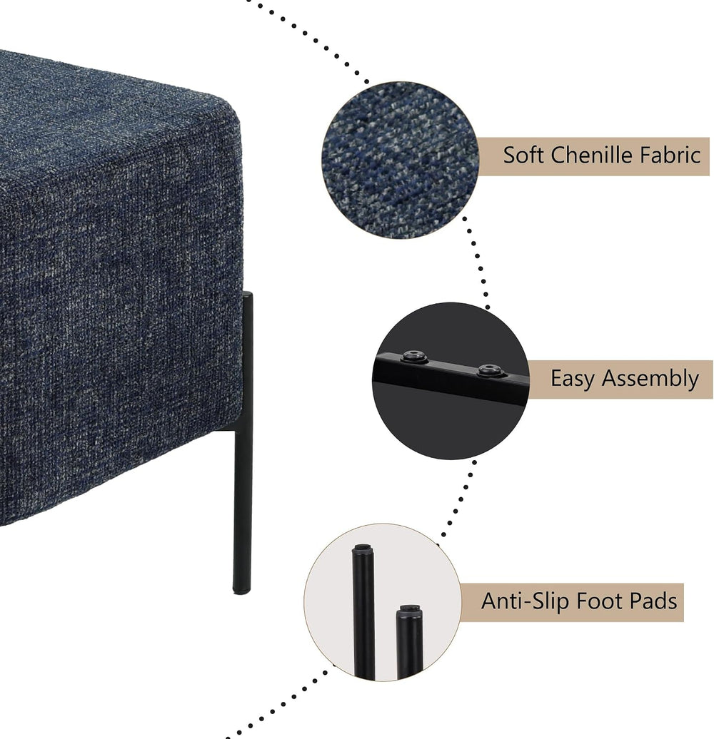 Get Set Style Square Foot Stool, Modern Linen Vanity Stool Chair Upholstered ...