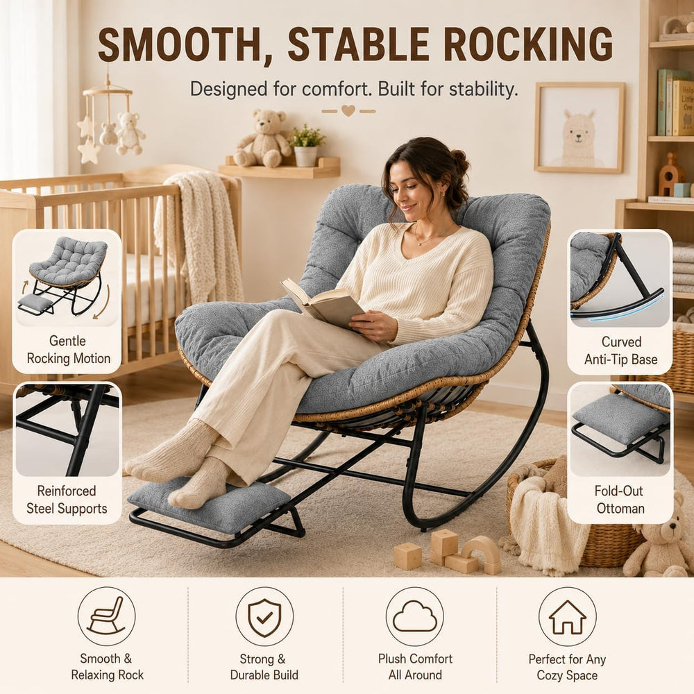 Oversized Rocking Chair with Zero-Gravity Foot Rest & Ottoman, Comfy Loun...