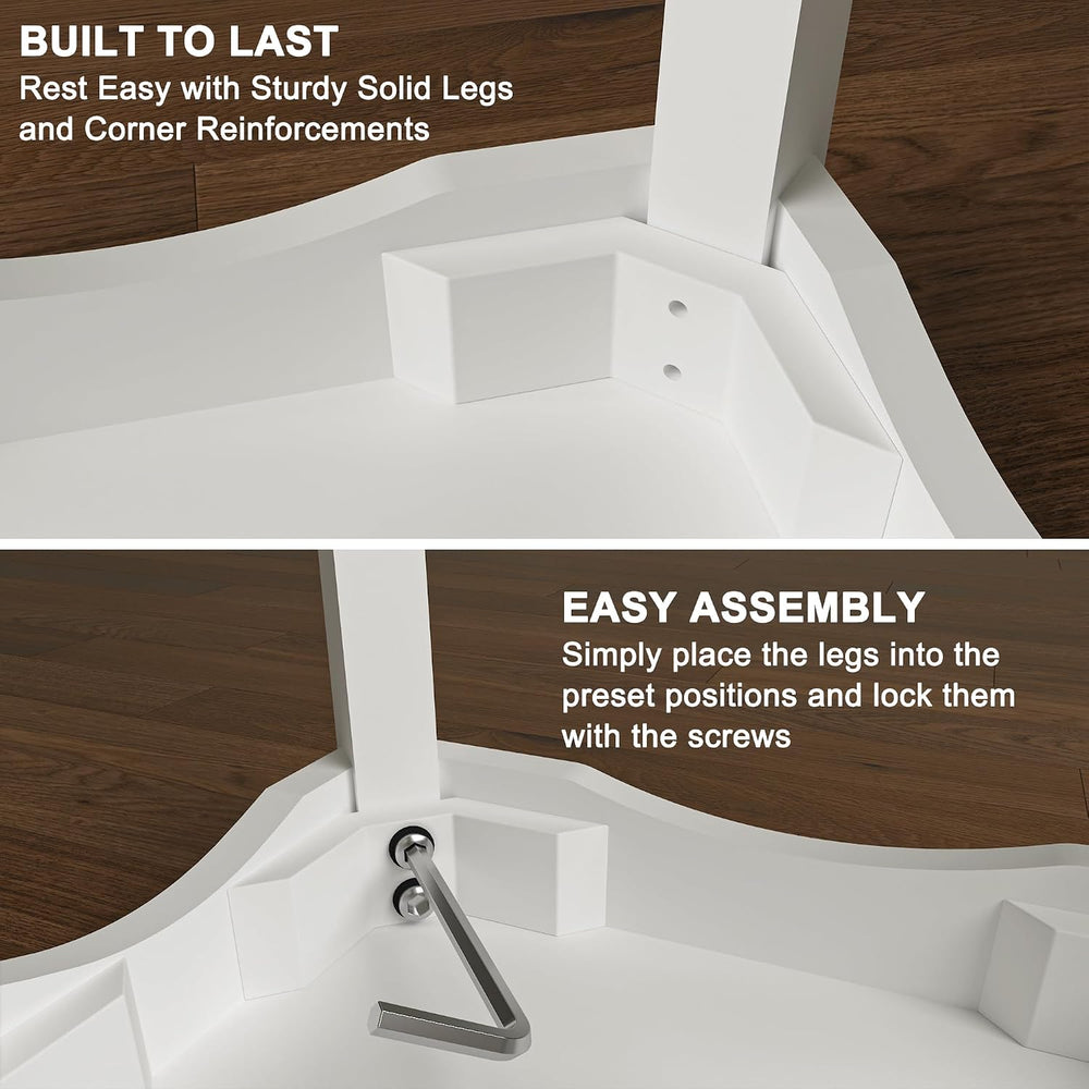White Vanity Stool Bench, Padded Seat Cushion for Makeup Room | Minimalist St...