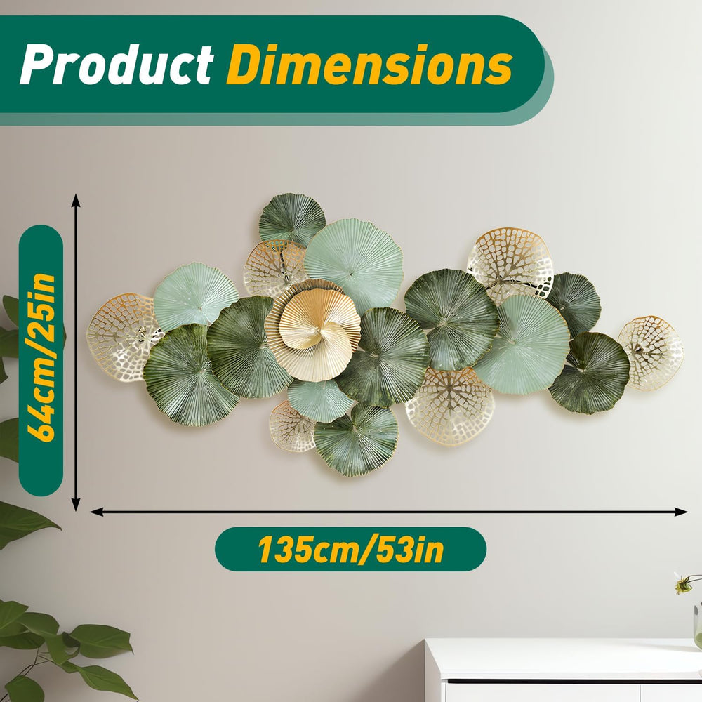 edaknez 53" Large Metal Wall Art, 3D Lotus Leaf Wall Decor for Living Room