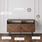 Nathan James Izsak Wood Media Console, TV Stand, Entertainment Cabinet with Herringbone Doors and Cubby Storage in a Rustic Dark Finish for Living, Dining Room or Entryway, Walnut Brown/Black