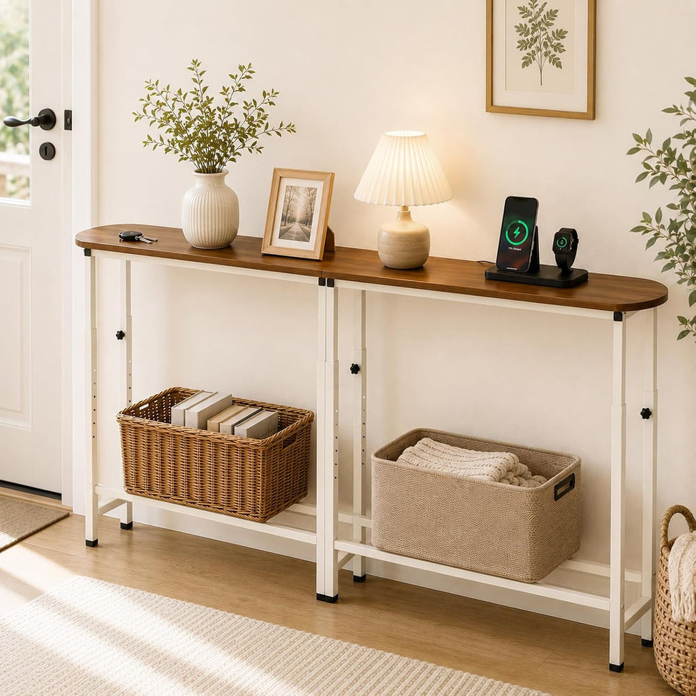 Narrow Console Table, 78.8" Sofa Table Adjustable Height Behind Couch Table