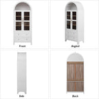 71" White Arched Farmhouse Kitchen Pantry Cabinet with Glass Doors & 2 Soft-Close Drawers, Versatile Storage Hutch Cabinet with Adjustable Shelves for Pantry Organization, Kitchen or Dining Room