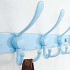 Dseap Coat Rack Wall Mount - 38” Long 10-Tri-Hooks Heavy Duty Coat Hanger Rail Wall Hooks for Hanging Coats Hats Clothing Clothes Purse Mudroom Entryway, Blue, Pack of 2