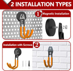 3-H Heavy Duty Magnet Garage Hooks 2 Pack, J Shape Strong Magnetic Hooks for Hanging Cordless Power Drill, Utility Magnetic Tool Holder for Metal Cabinet, Steel Pegboard, Toolbox, Garage(Orange)
