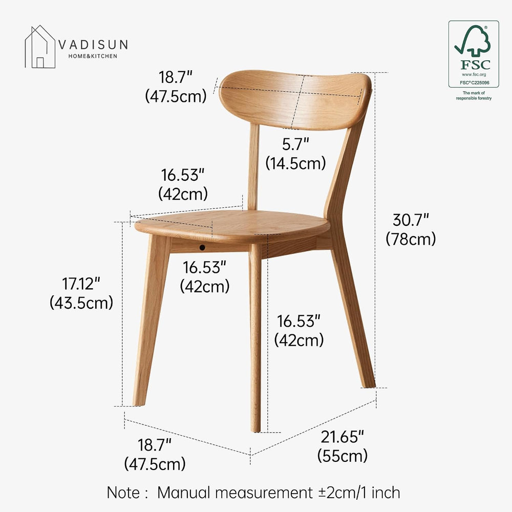 Oak Dining Chairs, Kitchen Chairs, 100% Solid Wood Modern Dinner Chair with C...