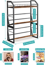 ELITEROO 3-Tier CD Storage Rack, Wood DVD Holder with 2-in-1 Assembly Design, Tilting CD Organizer Tower Holds Up to 112 CDs or 78 DVDs, Table Top DVD Display Stand for Music Enthusiasts, Rustic Brown