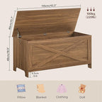 43.3" Toy Chest, Sturdy Entryway Storage Chest with Safety Hinges, Retro Toy Box, Wooden Look Accent Furniture for Living Room, Bedroom, Honey Brown SCOR48501