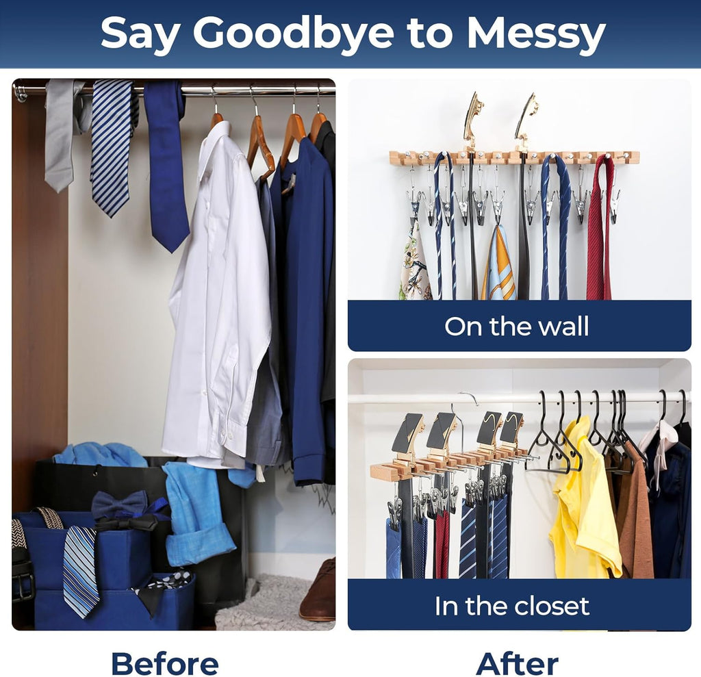 Ohuhu 3 in 1 Belt Hanger Tie Rack Hat Organize for Closet Storage with 14 Belt Slots 12 Tie Hangers 12 Hat Clips Wall Mount Belt Display Space Saver for Men Women Belt Tie Hat Accessories