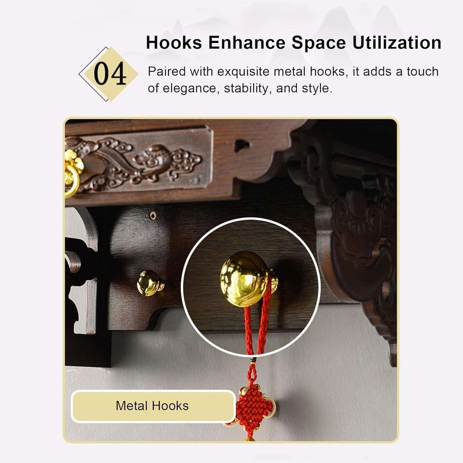 Bamboo Wooden Pooja Stand - Wall Mounted Hanging Shelf for God Statues,Bamboo Wooden Pooja Stand for Home Temple and OfficeTabletop Mandir for God Statues,Elegant Home Decor (Brown, L)