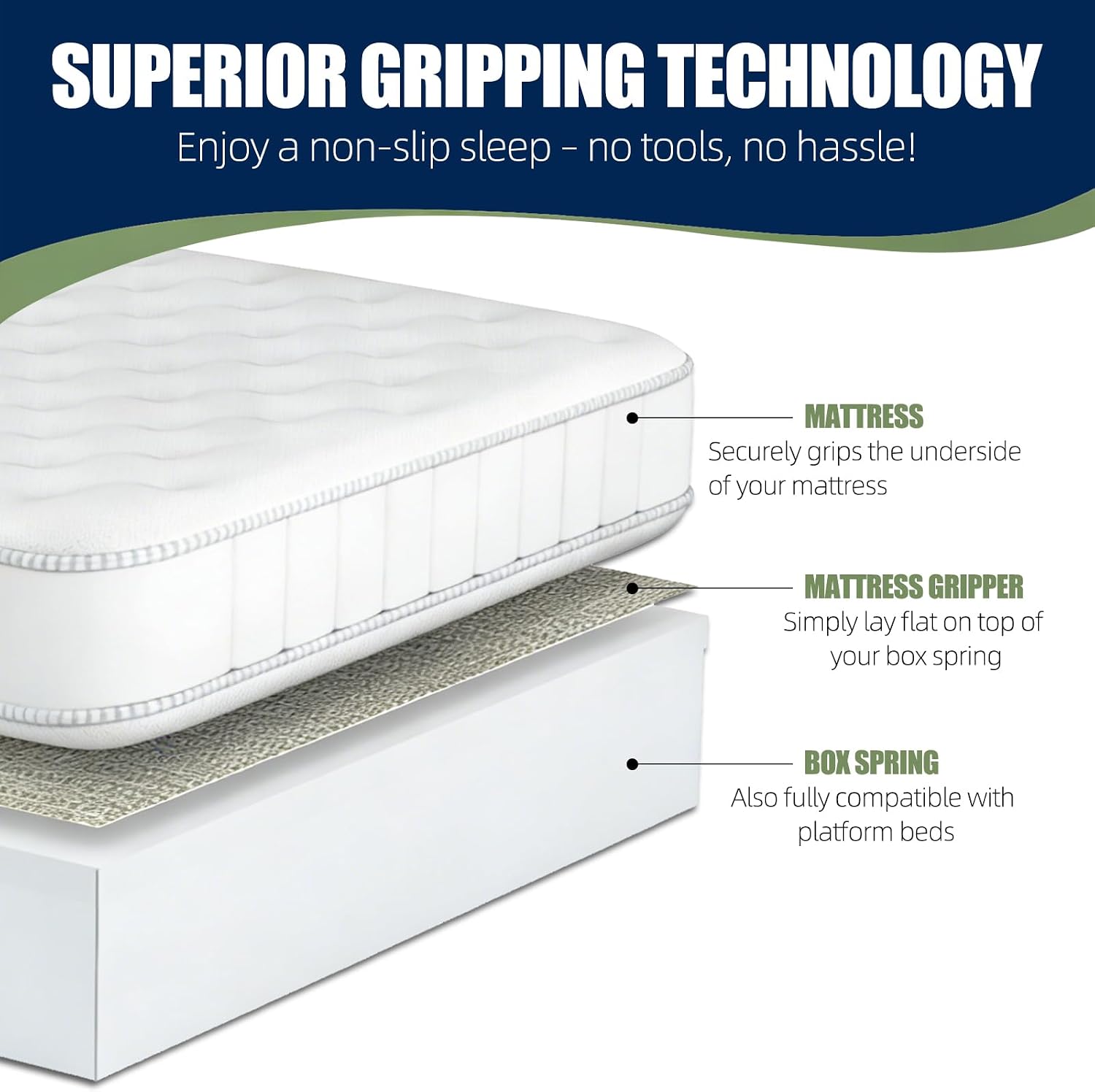 Non Slip Mattress Gripper, Anti-Slip Pad Prevents Mattress Sliding & Holds Bed in Place, Easy Trim Gripper Pads for Sofa, Couch, Chair Cushions, Stops Mattress Topper from Slipping (Queen (59" x 78"))