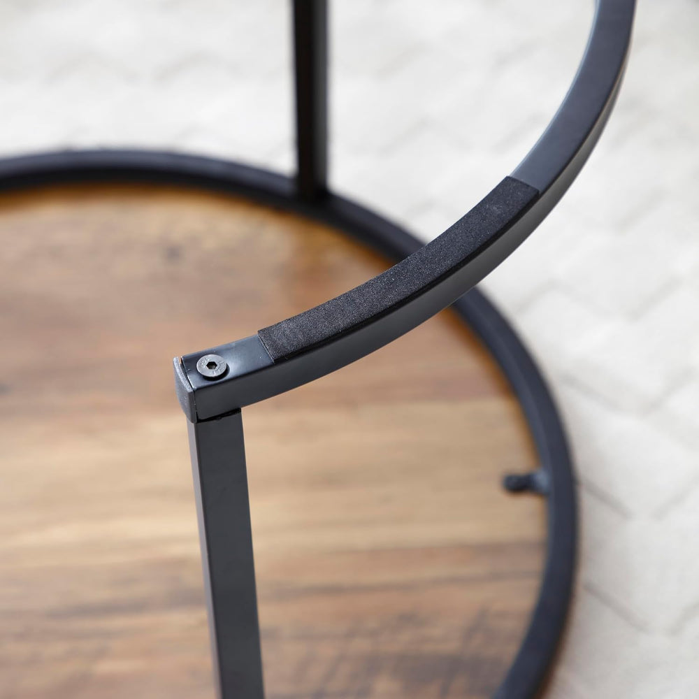 Nesting Coffee Table, Round Coffee Tables with Walnut Top and Black Metal Fra...