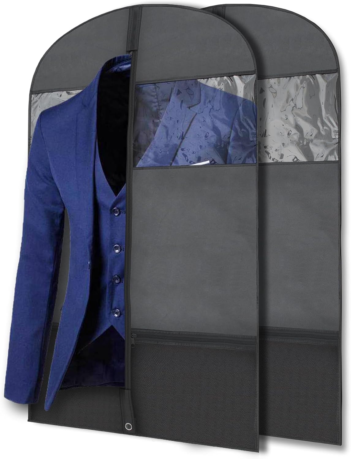 Plixio Garment Bags Suit Bag for Travel and Clothing Storage of Dresses, Dress Shirts, Coats— Includes Zipper and Transparent Window (Black - 2 Pack (No Gusset))