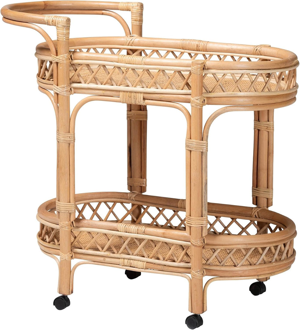 Bali & pari Raul Natural Rattan Kitchen Cart - 2-Tier Handwoven Wicker St...