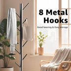HzTinT Coat Rack with Natural Marble Base, Metal Freestanding Coat Rack with 8 Hooks, 3 Adjustable Size Sturdy Coat Tree for Bags, Coats, and Hats for Entryway, Hallway, Bedroom, Office, Black