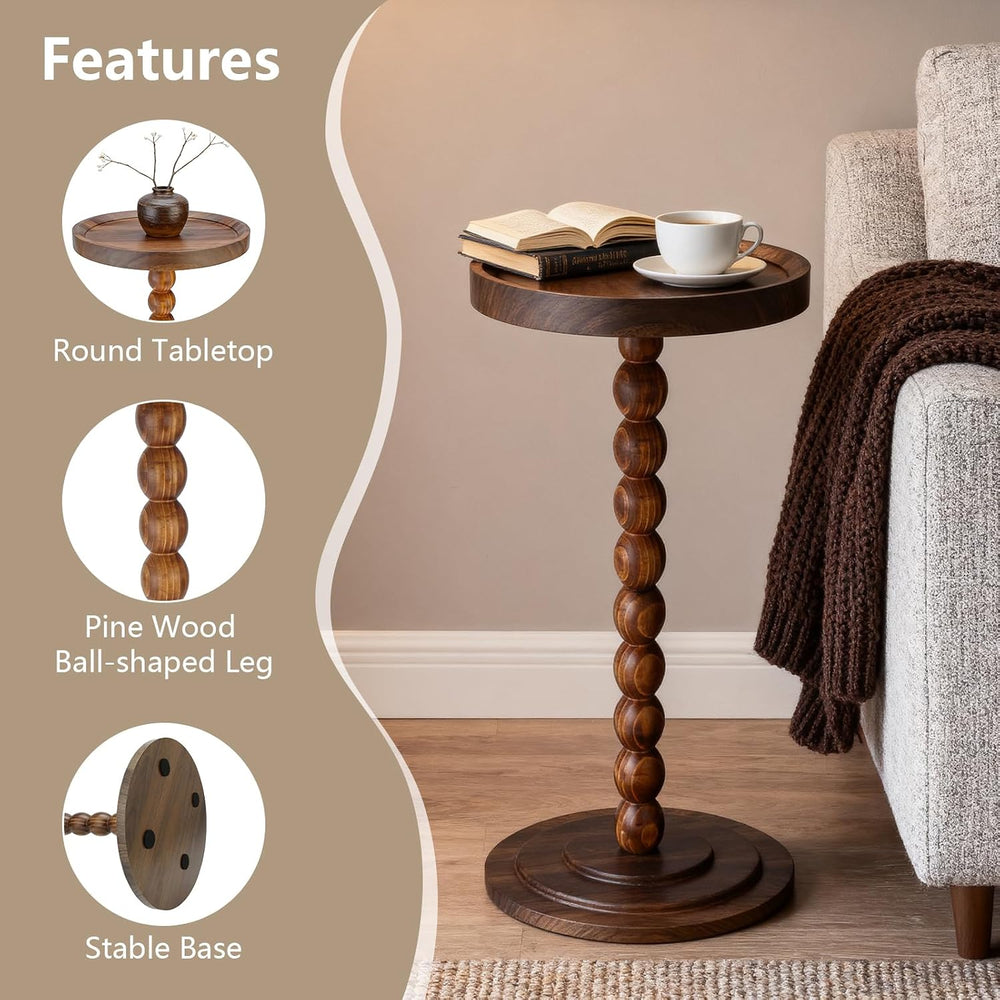 Small Round Side Table, Drink Tables for Small Spaces, Pedestal Side Table wi...