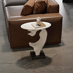 Modern Artistic Coffee Table, Luxury Semicircular Side Table, High-Strength FRP Frame, Artistic Design End Table for Living Room, Bedroom, or Office